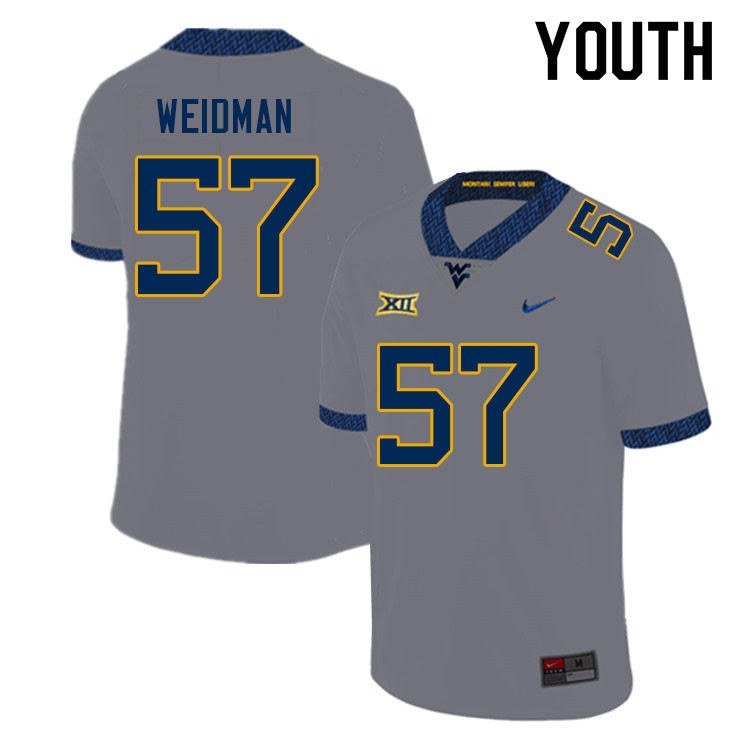 Youth #57 Sullivan Weidman West Virginia Mountaineers College Football Jerseys Sale-Gray